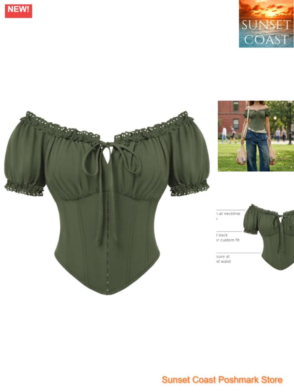 Women's Renaissance Corset Top Off Shoulder Lace Up Puff Sleeve Cotton Blouse